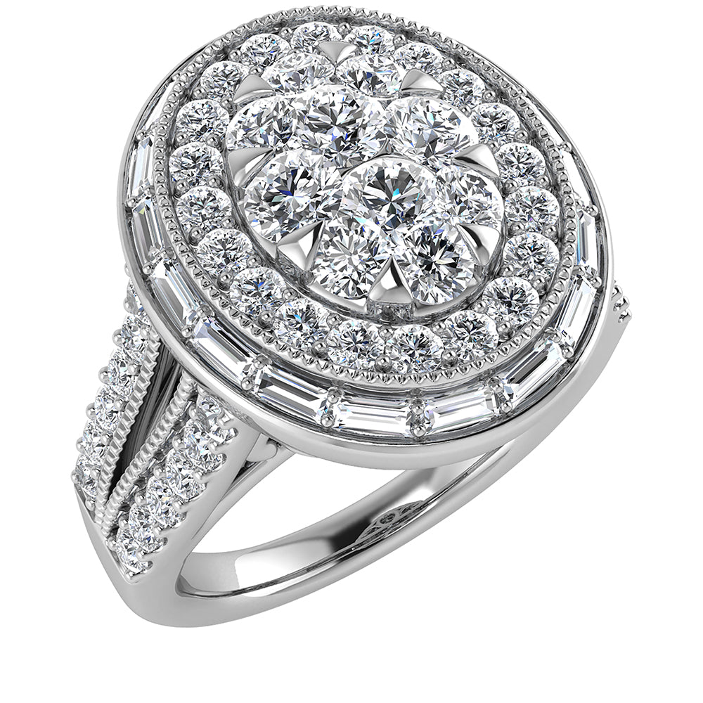 14K White Gold 1 1/2.Tw. Round and Tapper Diamond Fashion Ring
