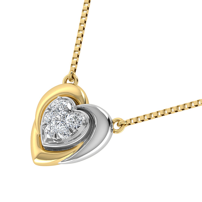 10K Two Tone 1/6.Tw. Diamond Heart Necklace