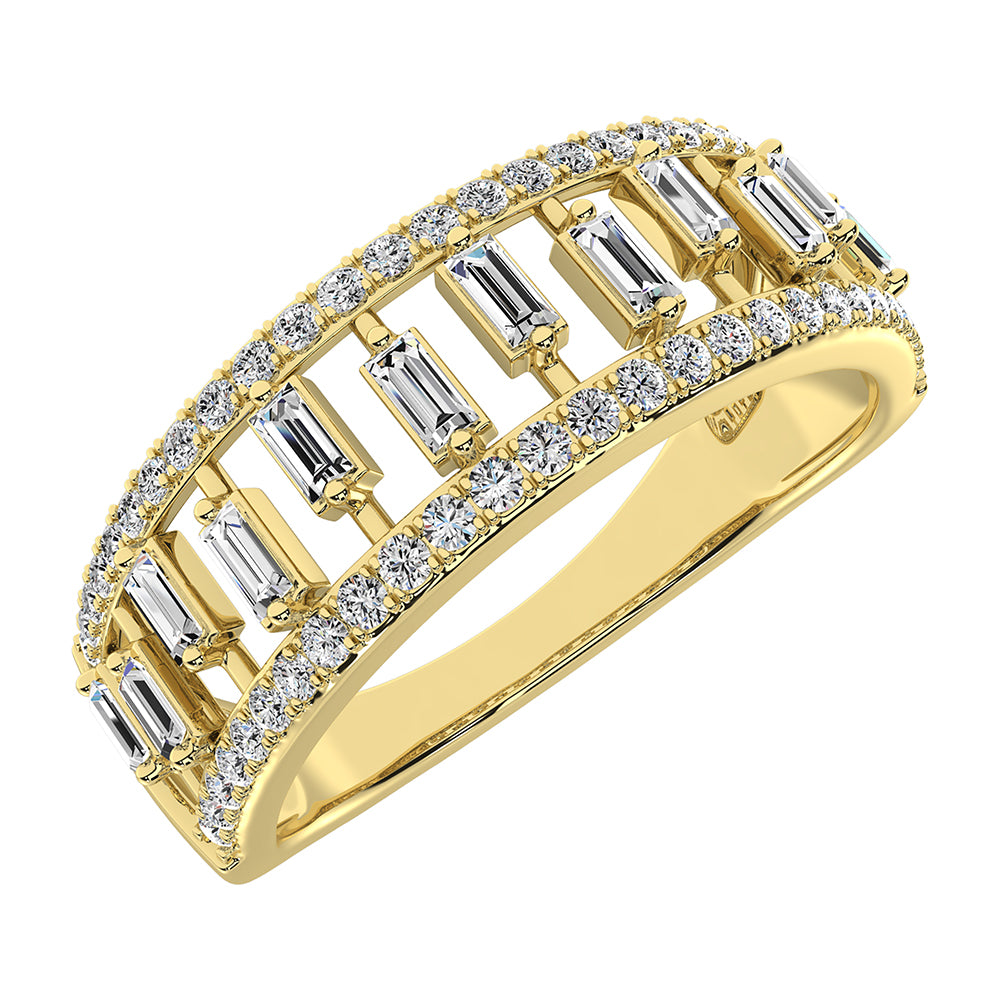 14K Yellow Gold 1/3 Ct.Tw. Diamond Round and Baguette Set Fashion Band