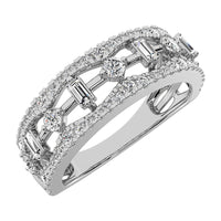 Thumbnail for 14K White Gold 1/2Ct.Tw. Diamond Round and Baguette Set Fashion Band