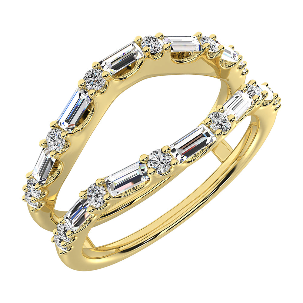 14K Yellow Gold 3/8 Ct.Tw. Diamond Round and Baguette Set Guard Ring