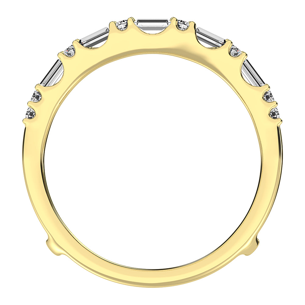 14K Yellow Gold 3/8 Ct.Tw. Diamond Round and Baguette Set Guard Ring