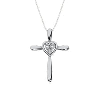Thumbnail for Sterling Silver 1/50 Ct.Tw. Diamond Cross with Heart Necklace