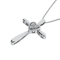 Thumbnail for Sterling Silver 1/50 Ct.Tw. Diamond Cross with Heart Necklace