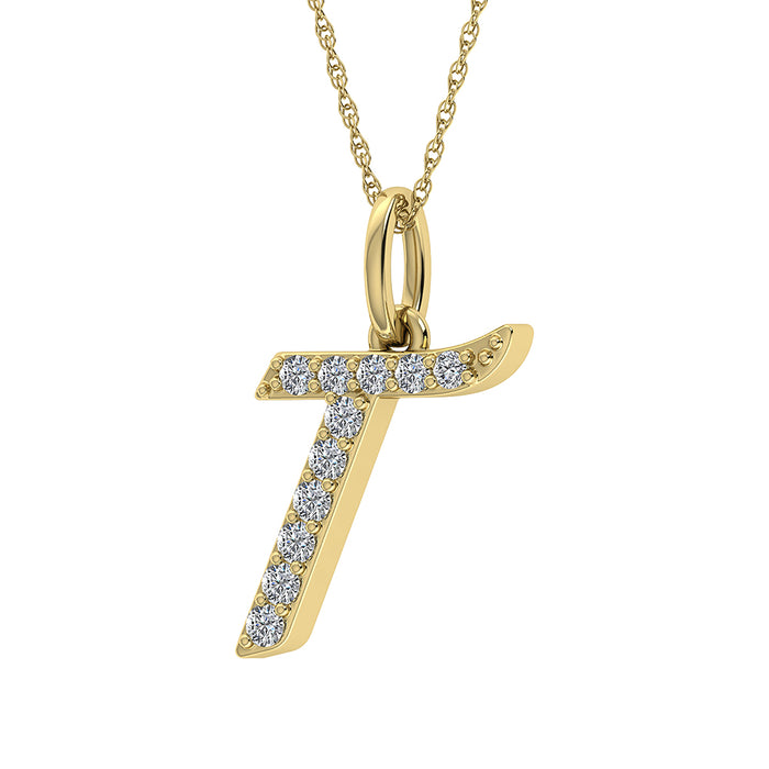 Diamond 1/8 Ct.Tw. Letter T Pendant in 10K Yellow Gold