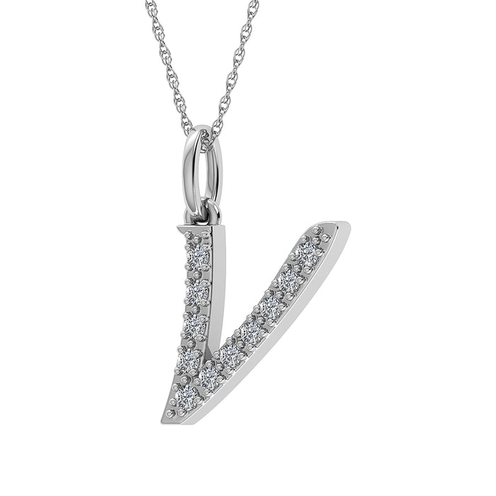 Diamond 1/8 Ct.Tw. Letter V Pendant in 10K White Gold