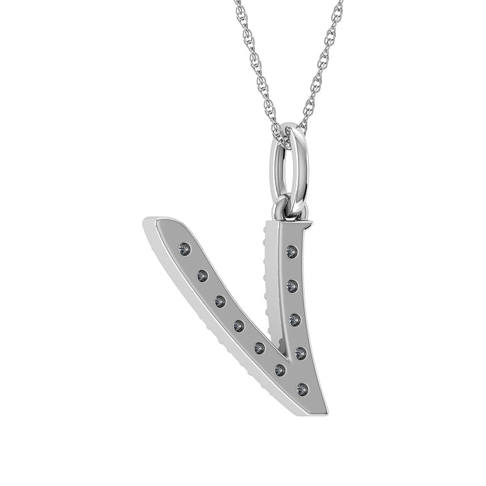 Diamond 1/8 Ct.Tw. Letter V Pendant in 10K White Gold