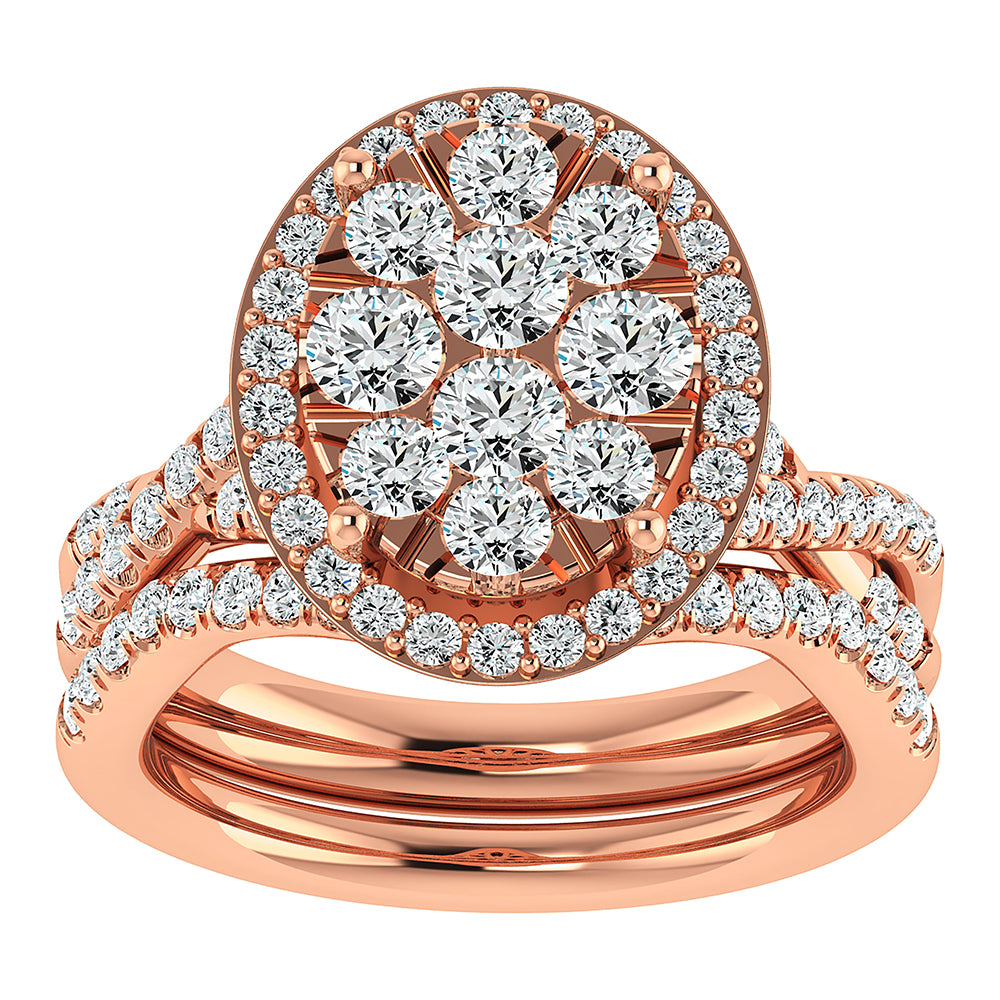 Diamond 2  Ct.Tw. Oval Shape Bridal Ring in 14K White Gold