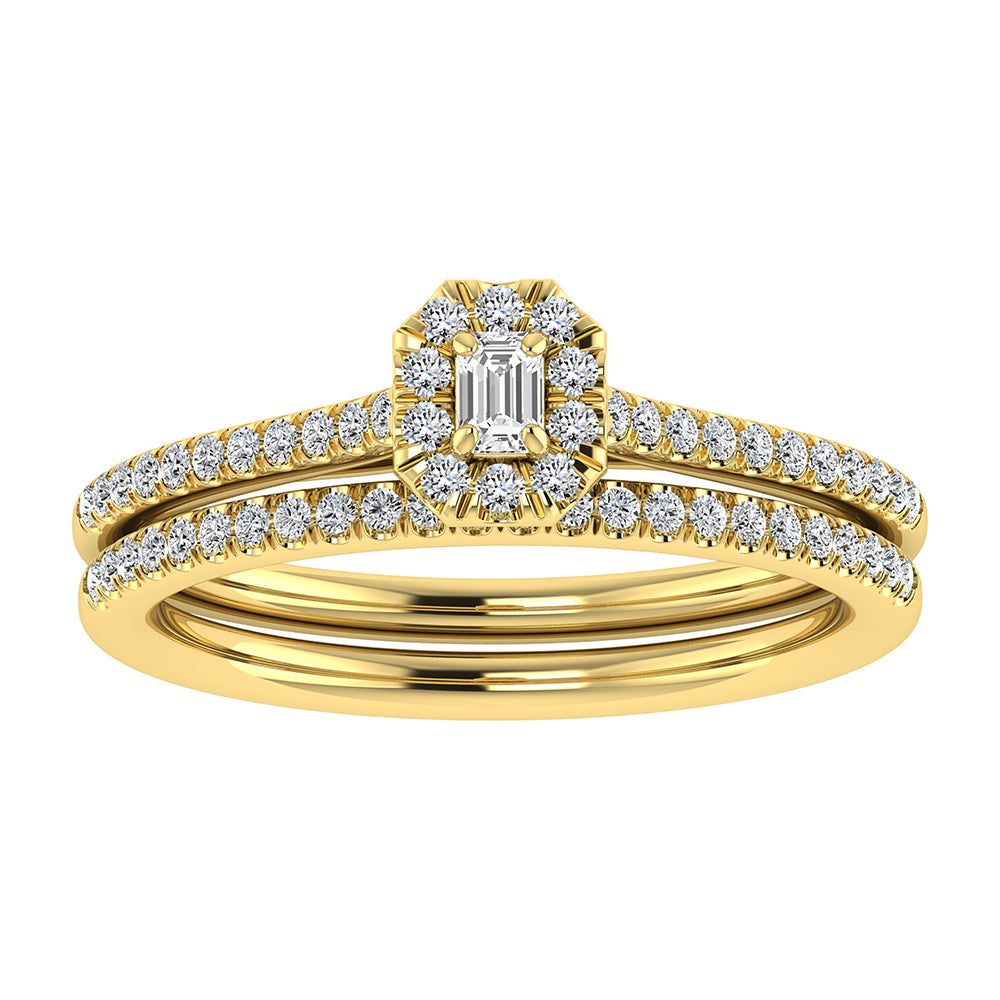 Emerald and Round Diamond 3/8 Ct.Tw. Bridal Ring in 10K Yellow Gold