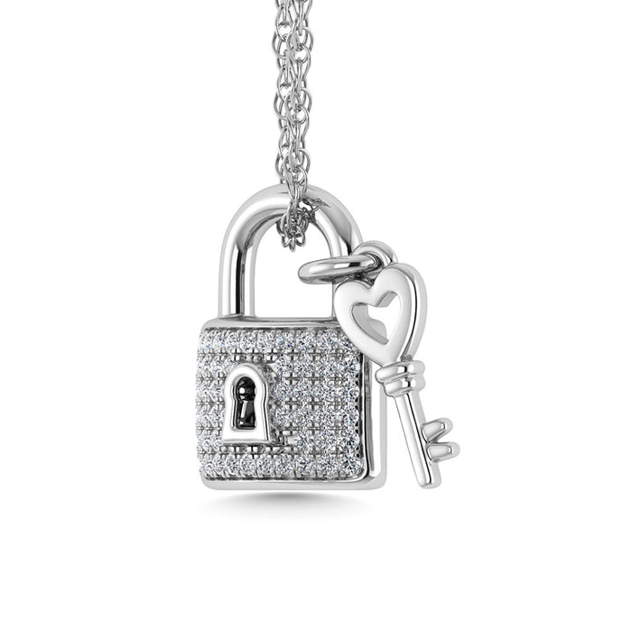 Diamond 1/20 Ct.Tw. Lock and Key Pendant in 925 Silver