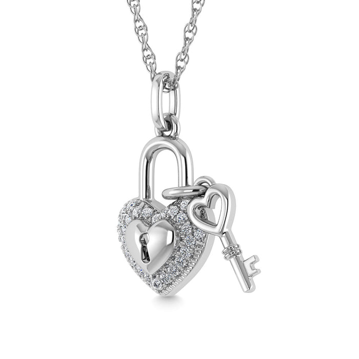 Diamond 1/20 Ct.Tw. Lock Pendant in 925 Silver