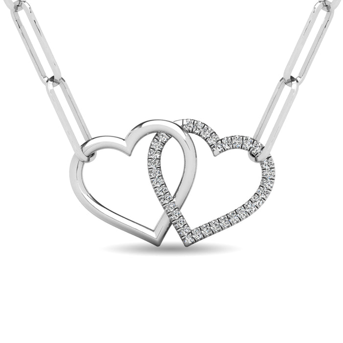 Diamond 1/20 Ct.Tw. Double Heart Pendant in 925 Silver