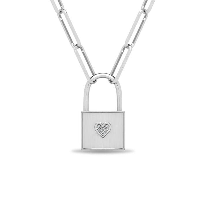 Diamond 1/50 Ct.Tw. Lock Pendant in 925 Silver