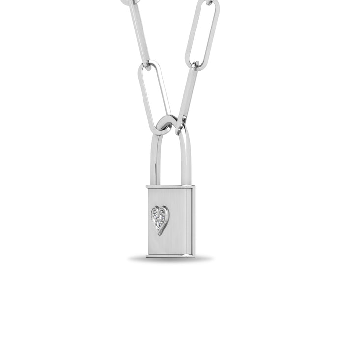 Diamond 1/50 Ct.Tw. Lock Pendant in 925 Silver