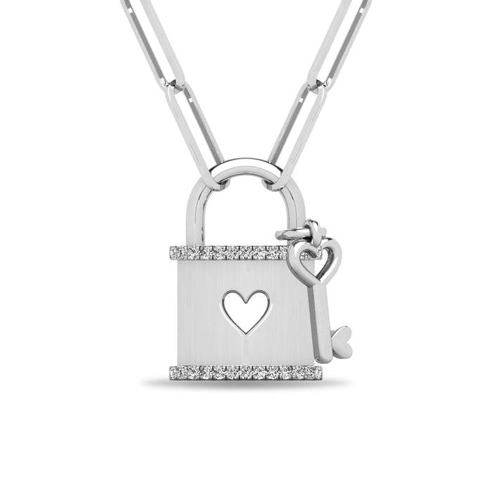 Diamond 1/20 Ct.Tw. Lock Pendant in 925 Silver