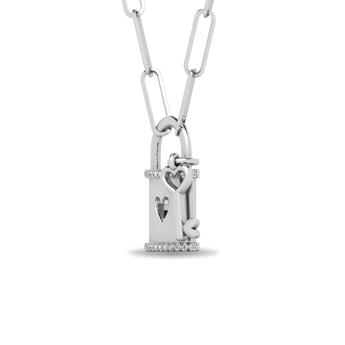 Diamond 1/20 Ct.Tw. Lock Pendant in 925 Silver