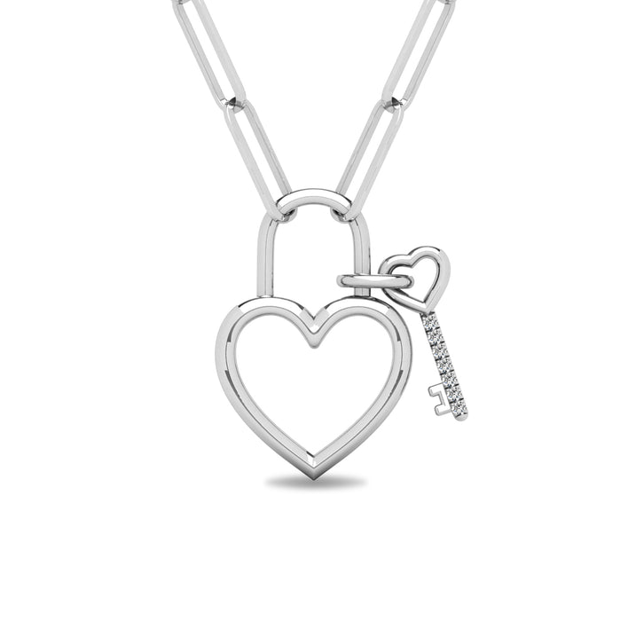 Diamond 1/20 Ct.Tw. Lock and Key Pendant in 925 Silver