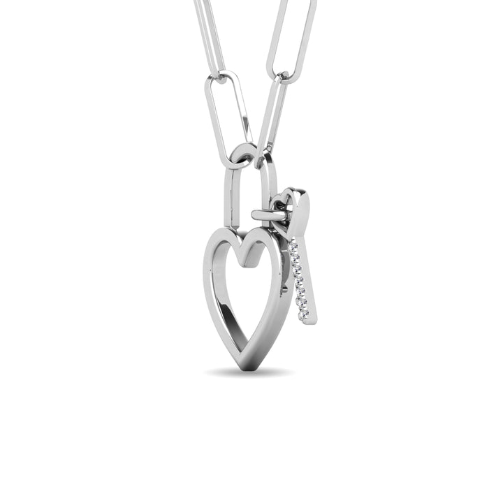 Diamond 1/20 Ct.Tw. Lock and Key Pendant in 925 Silver