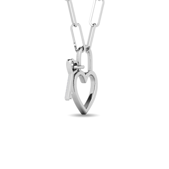 Diamond 1/20 Ct.Tw. Lock and Key Pendant in 925 Silver