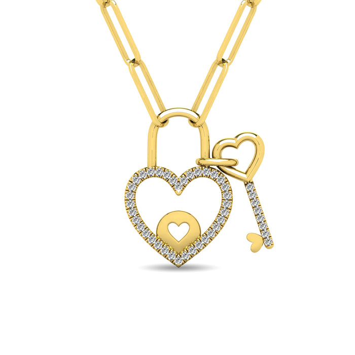 Diamond 1/6 Ct.Tw. Lock and Key Pendant in 10K Yellow Gold