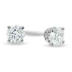 LADIES SOLITAIRE STUD EARRING 1/2 CT ROUND DIAMOND 14K WHITE GOLD (EXCELLENT QUALITY)