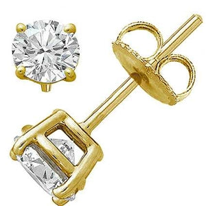 LADIES SOLITAIRE STUD EARRING 1/2 CT ROUND DIAMOND 14K YELLOW GOLD (EXCELLENT QUALITY)