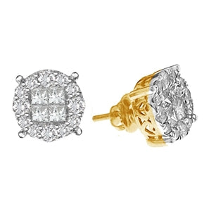 MENS EARRINGS 2 CT ROUND/PRINCESS INV DIAMOND 14K YELLOW GOLD