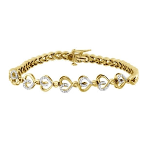 LADIES HEART BRACELET 1/5 CT ROUND DIAMOND SILVER YELLOW PLATED
