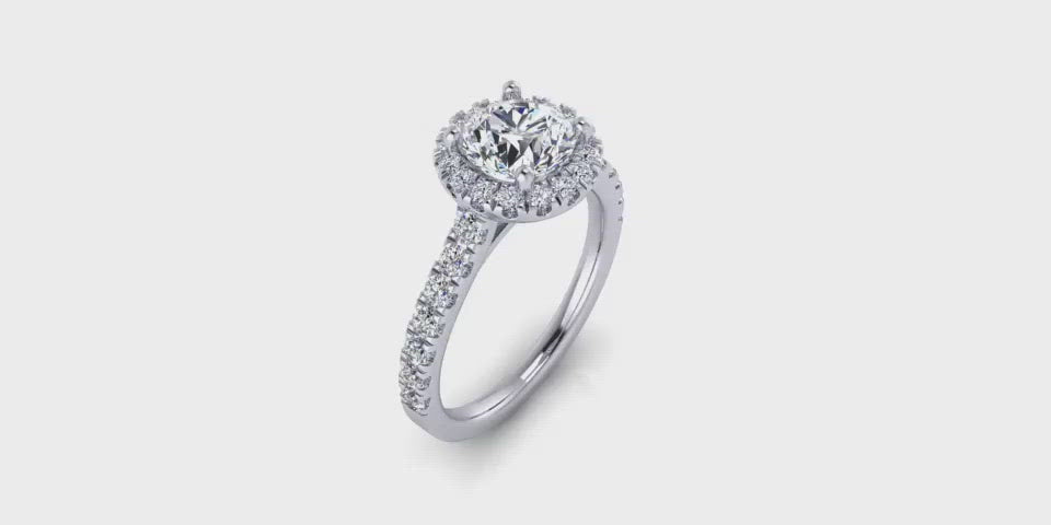 One Carat Round Brilliant Halo Diamond Engagement Ring-Angelucci Jewelry
