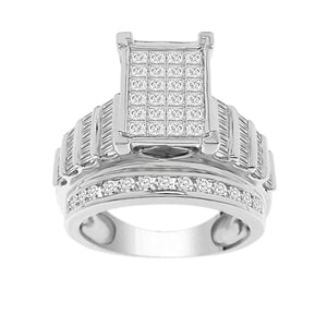 LADIES RING 1 1/2 CT ROUND/PRINCESS/BAGUETTE DIAMOND 10K WHITE GOLD
