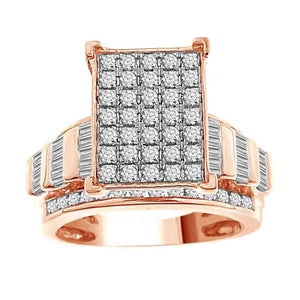 LADIES RING 1 1/2 CT ROUND/BAGUETTE DIAMOND 10K ROSE GOLD