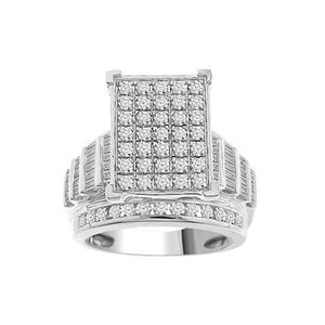 LADIES RING 2 CT ROUND/BAGUETTE DIAMOND 10K WHITE GOLD