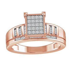 LADIES RING 1/2 CT ROUND/BAGUETTE DIAMOND 10K ROSE GOLD