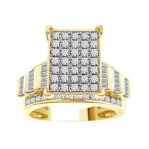 LADIES RING 1 1/2 CT ROUND/BAGUETTE DIAMOND 10K YELLOW GOLD