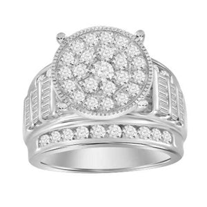 LADIES RING 2 CT ROUND/BAGUETTE DIAMOND 10K WHITE GOLD