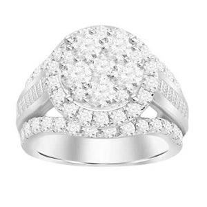 LADIES RING 3 CT ROUND/BAGUETTE DIAMOND 10K WHITE GOLD