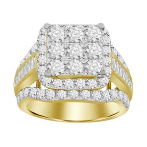 LADIES RING 3 CT ROUND/BAGUETTE DIAMOND 10K YELLOW GOLD