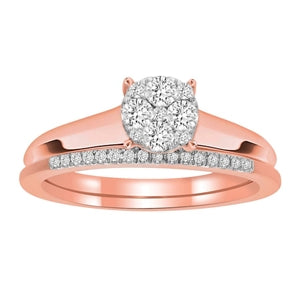 LADIES BRIDAL RING SET 1/3 CT ROUND DIAMOND 10K ROSE GOLD