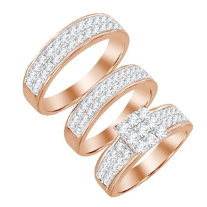 LADIES TRIO SET 2 CT ROUND DIAMOND 10K ROSE GOLD