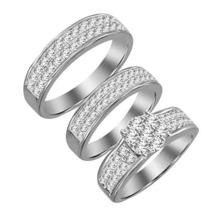LADIES TRIO SET 2 CT ROUND DIAMOND 10K WHITE GOLD