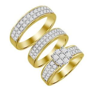 LADIES TRIO SET 2 CT ROUND DIAMOND 10K YELLOW GOLD