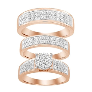 LADIES TRIO SET 1 CT ROUND DIAMOND 10K ROSE GOLD