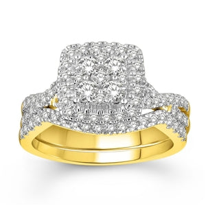 LADIES BRIDAL RING SET 1 CT ROUND DIAMOND 14K YELLOW GOLD