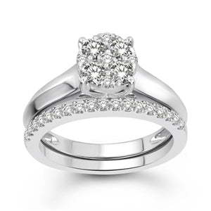 LADIES BRIDAL RING SET 3/4 CT ROUND DIAMOND 14K ROSE  GOLD