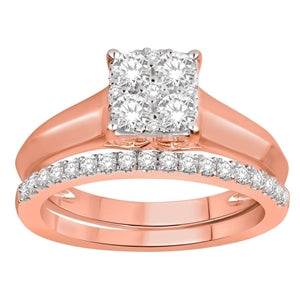 LADIES BRIDAL RING SET 3/4 CT ROUND DIAMOND 14K ROSE  GOLD