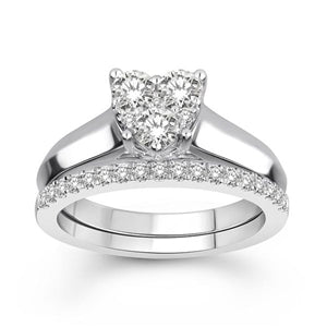 LADIES BRIDAL RING SET 3/4 CT ROUND DIAMOND 14K WHITE  GOLD