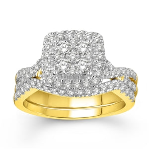 LADIES BRIDAL RING SET 1 CT ROUND DIAMOND 14K ROSE GOLD