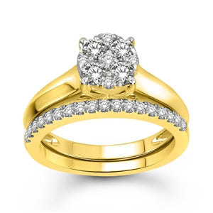 LADIES BRIDAL RING SET 3/4 CT ROUND DIAMOND 14K YELLOW GOLD