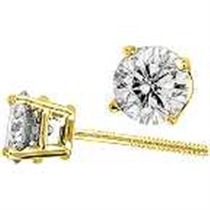 LADIES SOLITAIRE STUD EARRING 1/6 CT ROUND DIAMOND 14K YELLOW GOLD (EXCELLENT QUALITY)