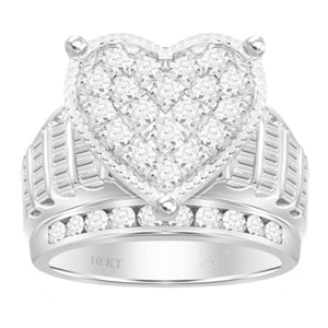 LADIES RING 2 CT ROUND/BAGUETTE DIAMOND 10K WHITE GOLD